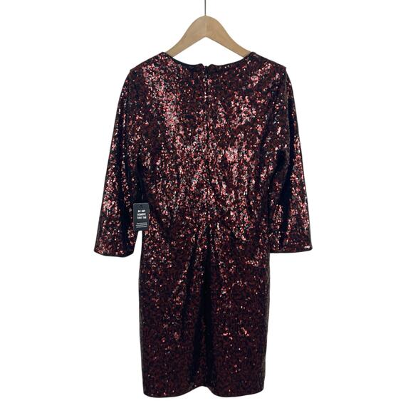 NWT Express Red and Black Sequin 3/4 Sleeve V-Neck Mini Dress Size 4 - Picture 3 of 7